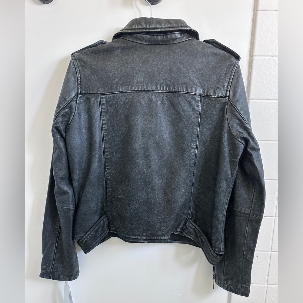 DKNY Jeans Charcoal Leather Moto Jacket - Picture 8 of 16